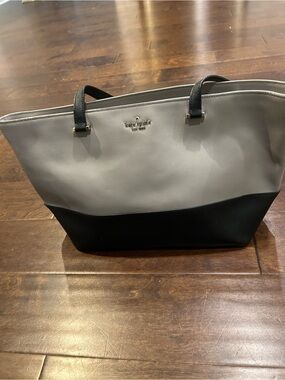 kate spade gray and black colorblock tote with gold logo